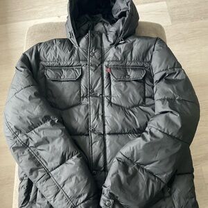Levi's Men's Black Hooded Puffer Coat